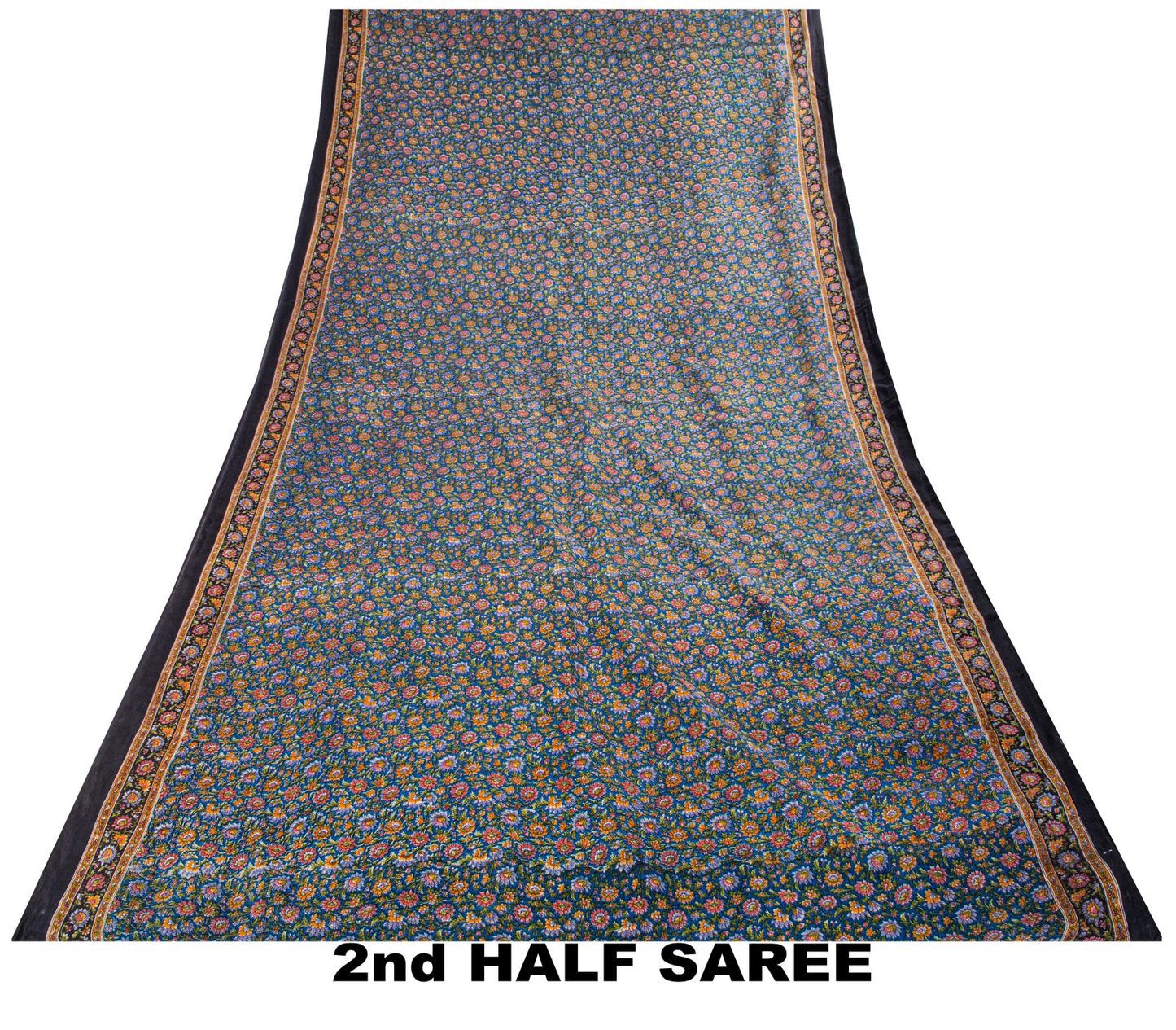 Sanskriti Vintage Saree Blue 100% Pure Cotton Floral Print Sari Fabric 5.5+Yard