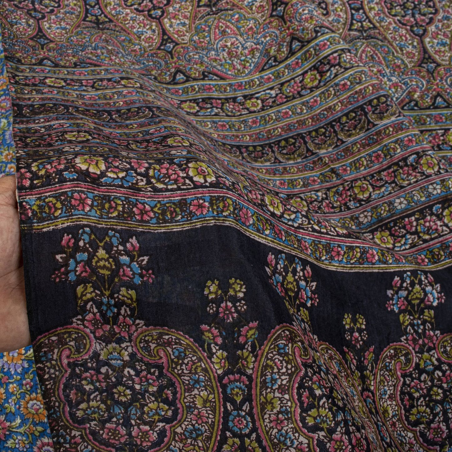 Sanskriti Vintage Saree Blue 100% Pure Cotton Floral Print Sari Fabric 5.5+Yard