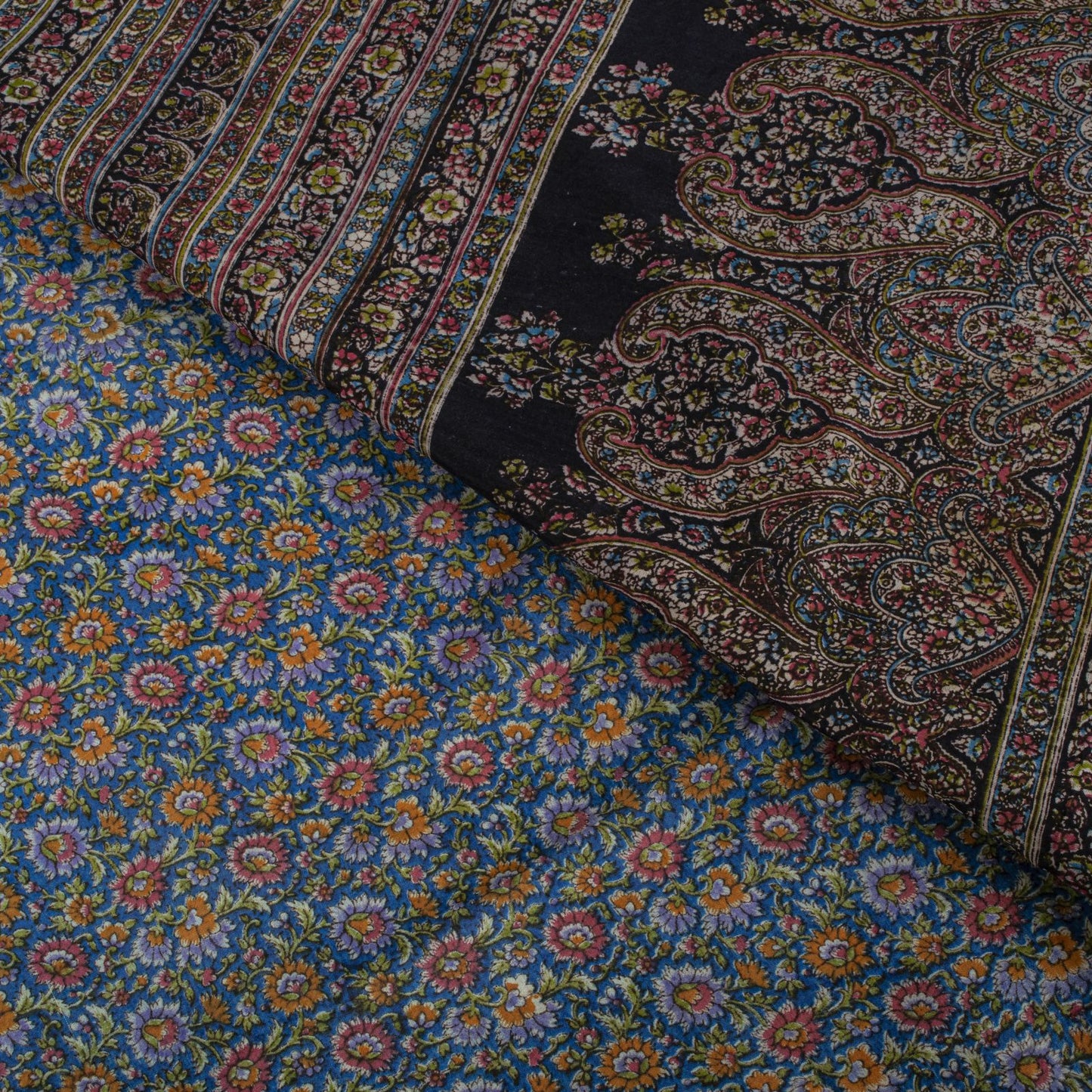 Sanskriti Vintage Saree Blue 100% Pure Cotton Floral Print Sari Fabric 5.5+Yard
