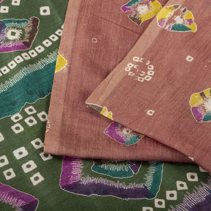 Sanskriti Vintage Saree Peach 100% Pure Cotton Bandhani Print Sari Fabric 5+Yard