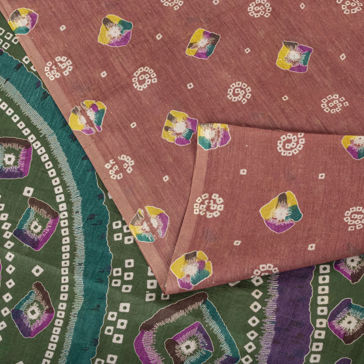Sanskriti Vintage Saree Peach 100% Pure Cotton Bandhani Print Sari Fabric 5+Yard