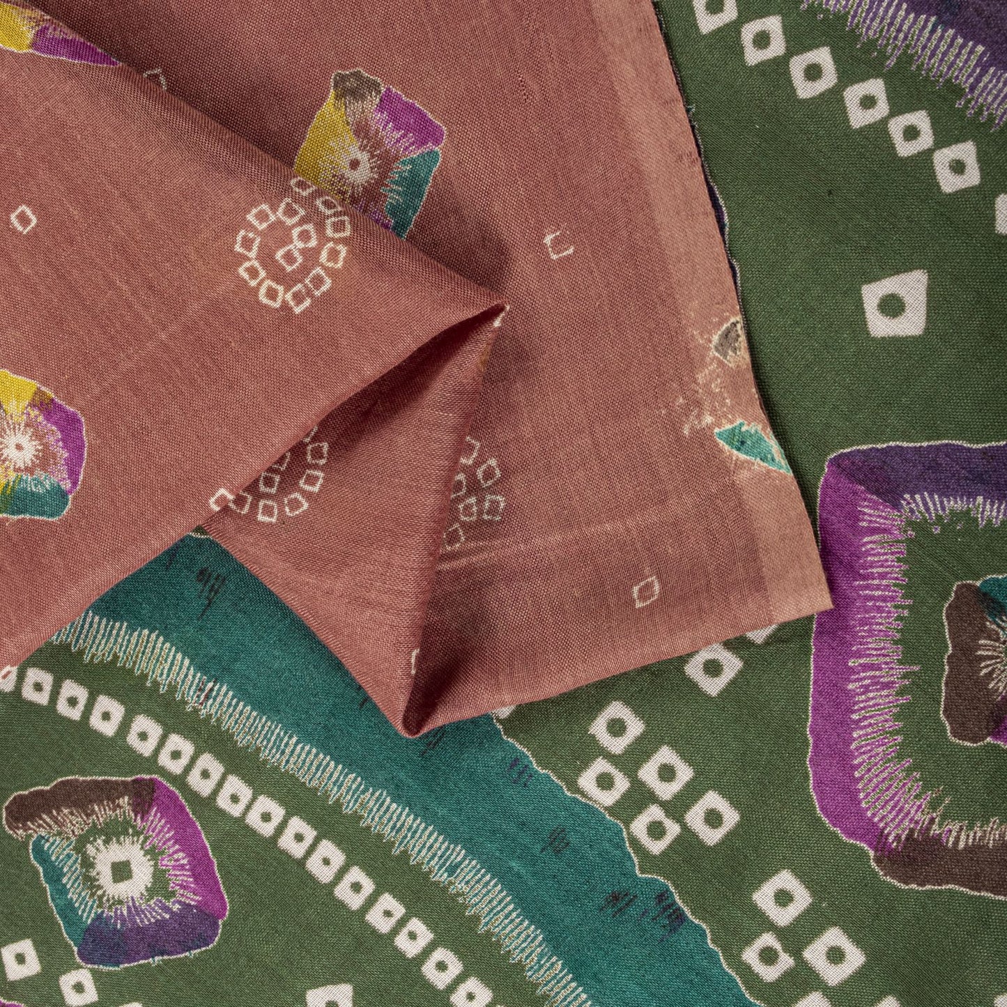 Sanskriti Vintage Saree Peach 100% Pure Cotton Bandhani Print Sari Fabric 5+Yard