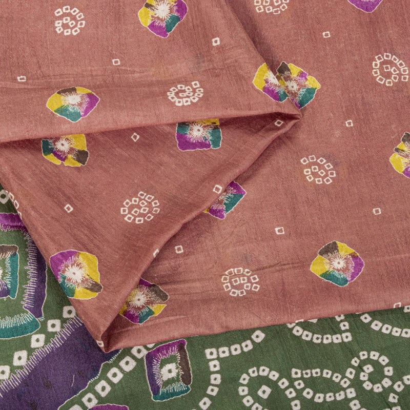 Sanskriti Vintage Saree Peach 100% Pure Cotton Bandhani Print Sari Fabric 5+Yard