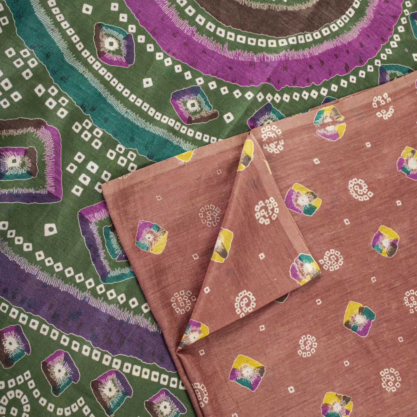 Sanskriti Vintage Saree Peach 100% Pure Cotton Bandhani Print Sari Fabric 5+Yard
