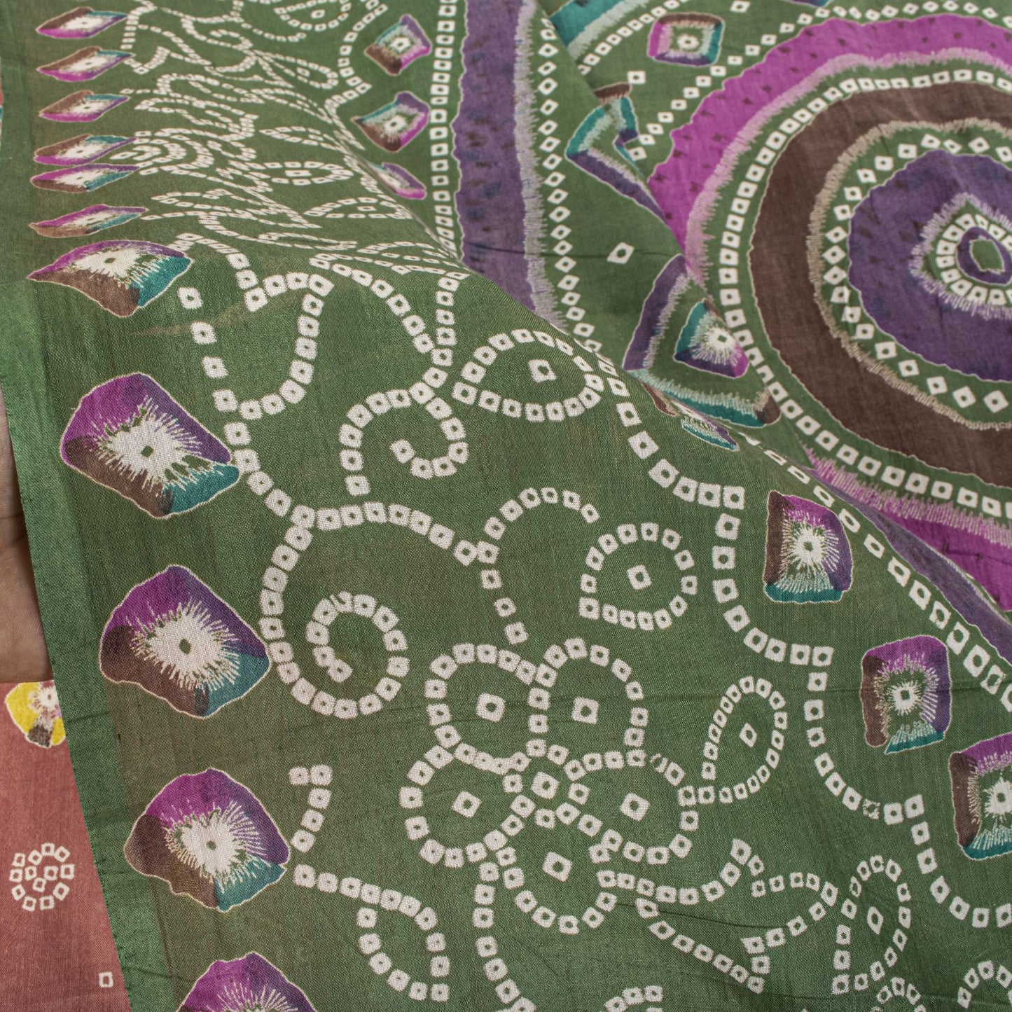 Sanskriti Vintage Saree Peach 100% Pure Cotton Bandhani Print Sari Fabric 5+Yard