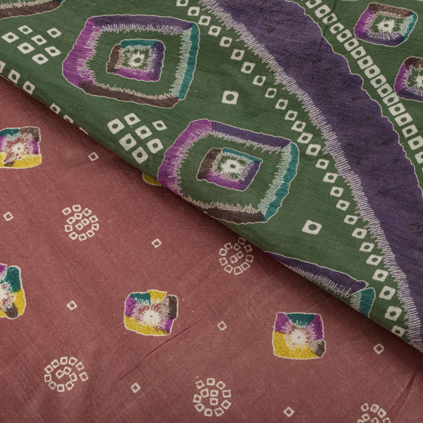 Sanskriti Vintage Saree Peach 100% Pure Cotton Bandhani Print Sari Fabric 5+Yard