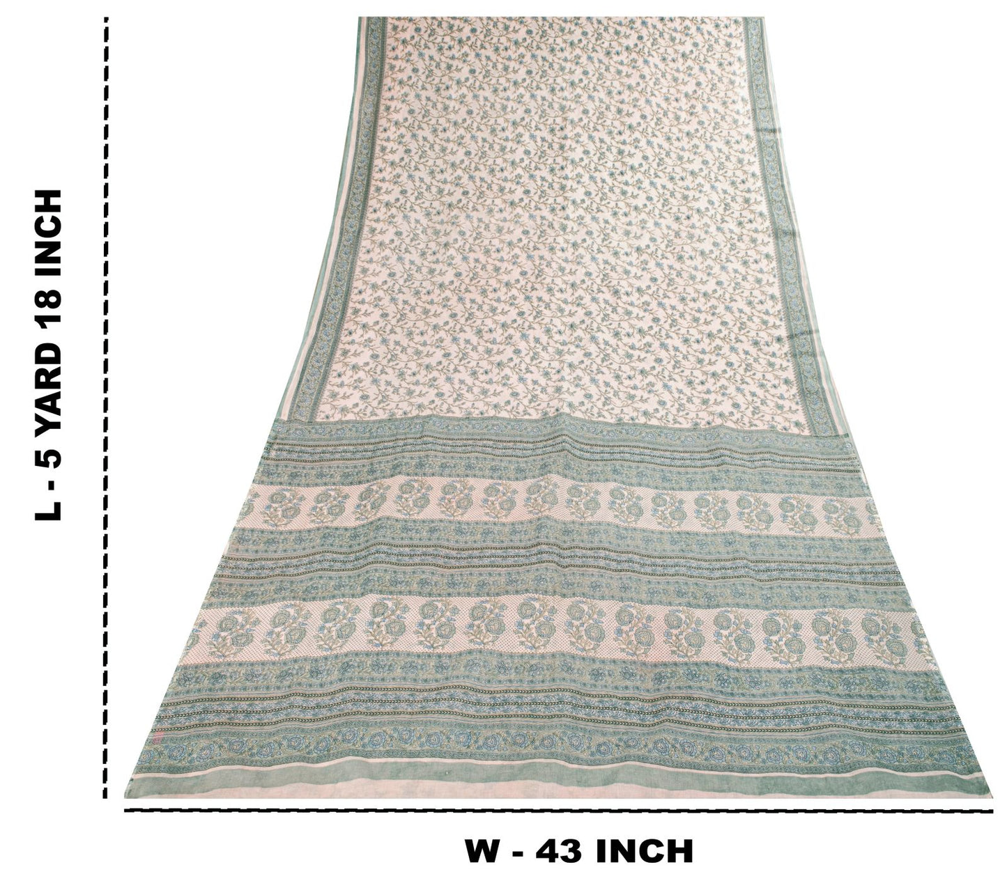 Sanskriti Vintage Saree Pink-Blue Pure Cotton Floral Print Sari Fabric 5+Yard
