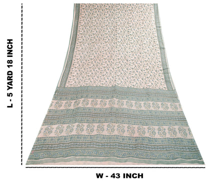 Sanskriti Vintage Saree Pink-Blue Pure Cotton Floral Print Sari Fabric 5+Yard