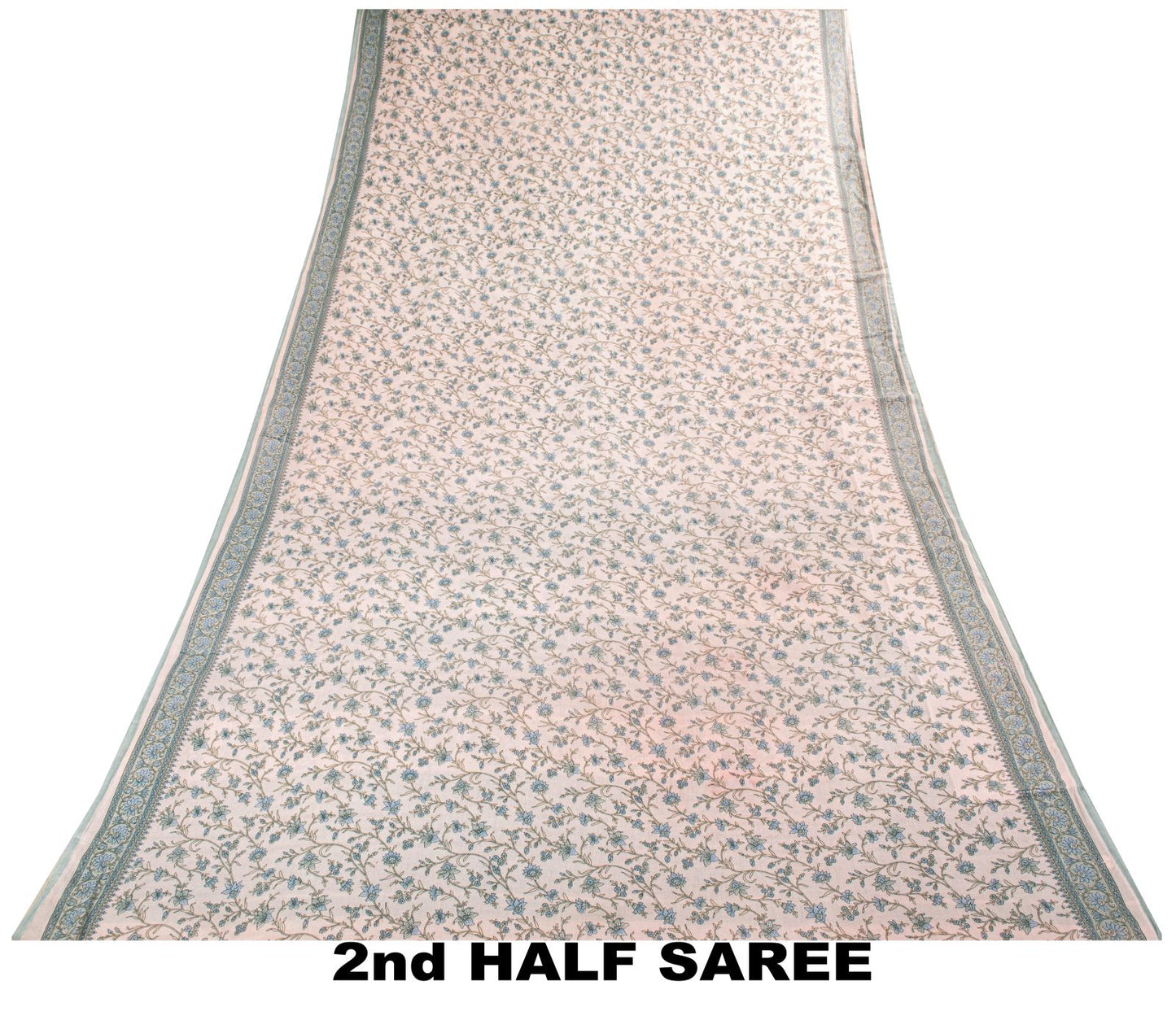 Sanskriti Vintage Saree Pink-Blue Pure Cotton Floral Print Sari Fabric 5+Yard