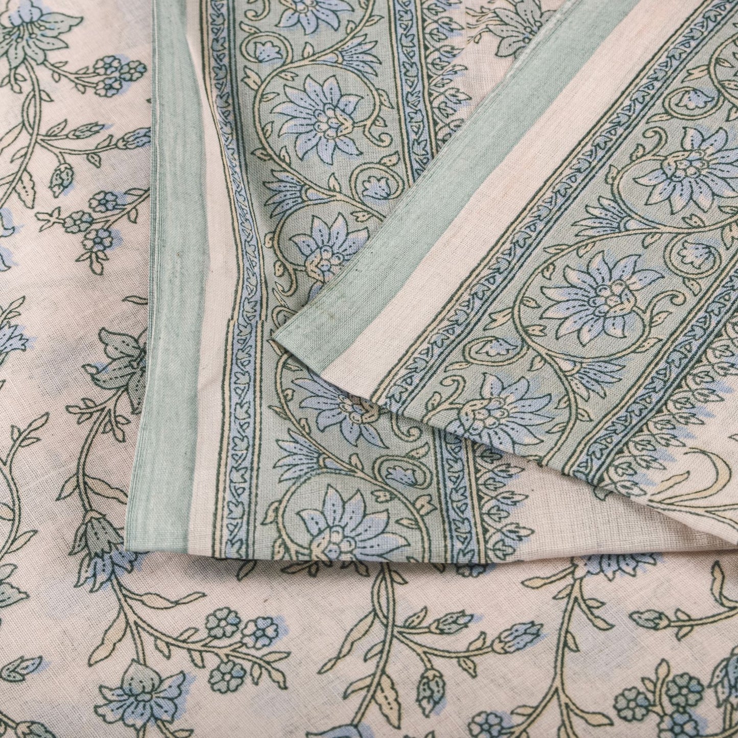 Sanskriti Vintage Saree Pink-Blue Pure Cotton Floral Print Sari Fabric 5+Yard