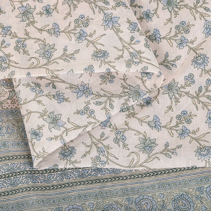 Sanskriti Vintage Saree Pink-Blue Pure Cotton Floral Print Sari Fabric 5+Yard
