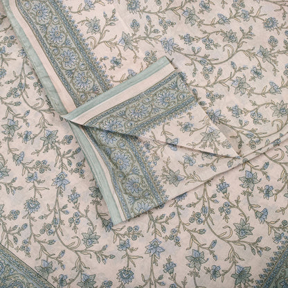 Sanskriti Vintage Saree Pink-Blue Pure Cotton Floral Print Sari Fabric 5+Yard