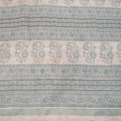 Sanskriti Vintage Saree Pink-Blue Pure Cotton Floral Print Sari Fabric 5+Yard