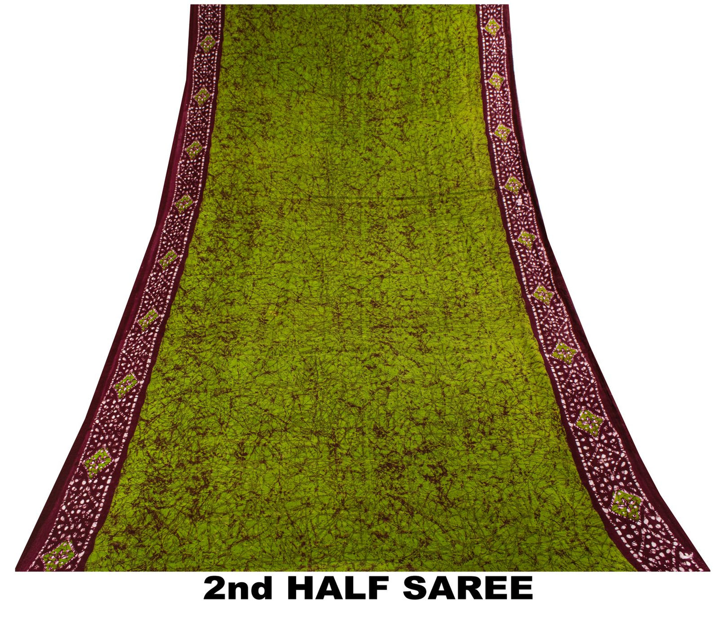 Sanskriti Vintage Saree Green-Wine Pure Cotton Batik Printed Sari Fabric 5+Yard