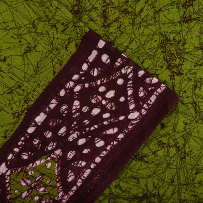 Sanskriti Vintage Saree Green-Wine Pure Cotton Batik Printed Sari Fabric 5+Yard