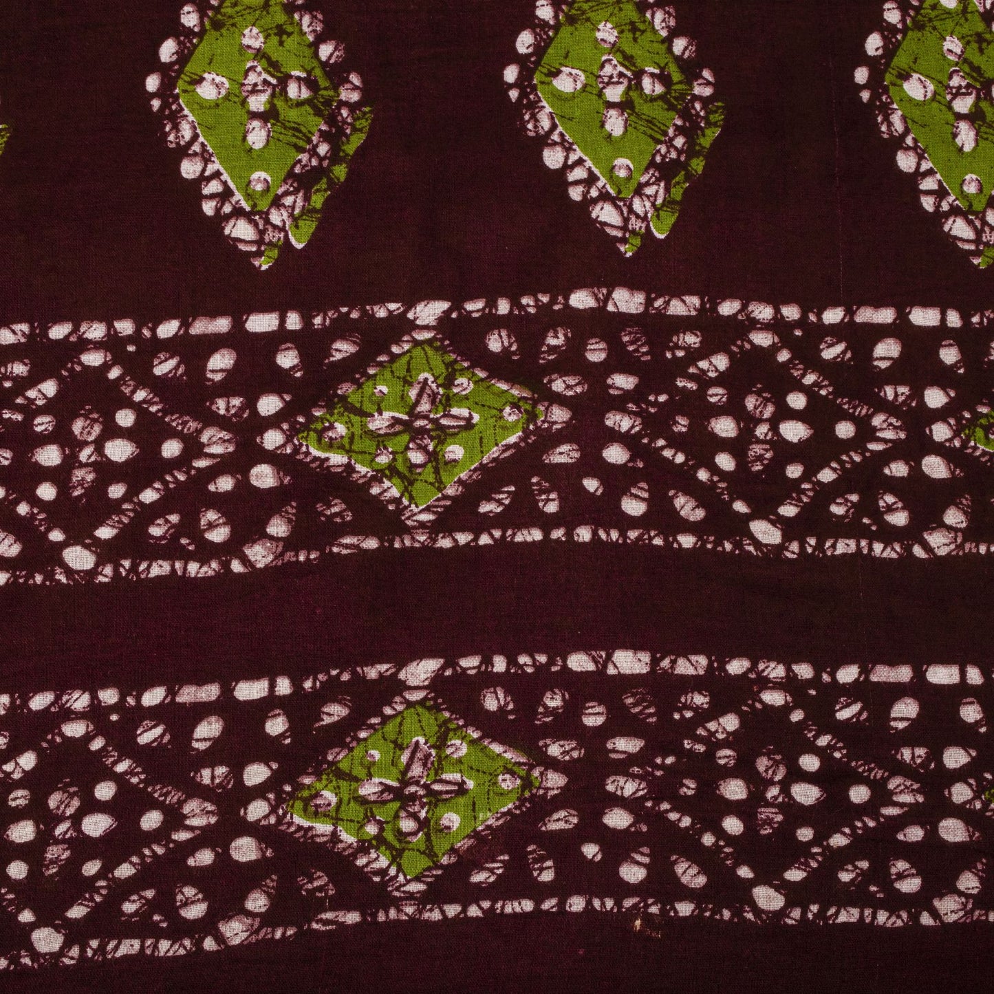Sanskriti Vintage Saree Green-Wine Pure Cotton Batik Printed Sari Fabric 5+Yard