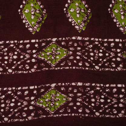 Sanskriti Vintage Saree Green-Wine Pure Cotton Batik Printed Sari Fabric 5+Yard