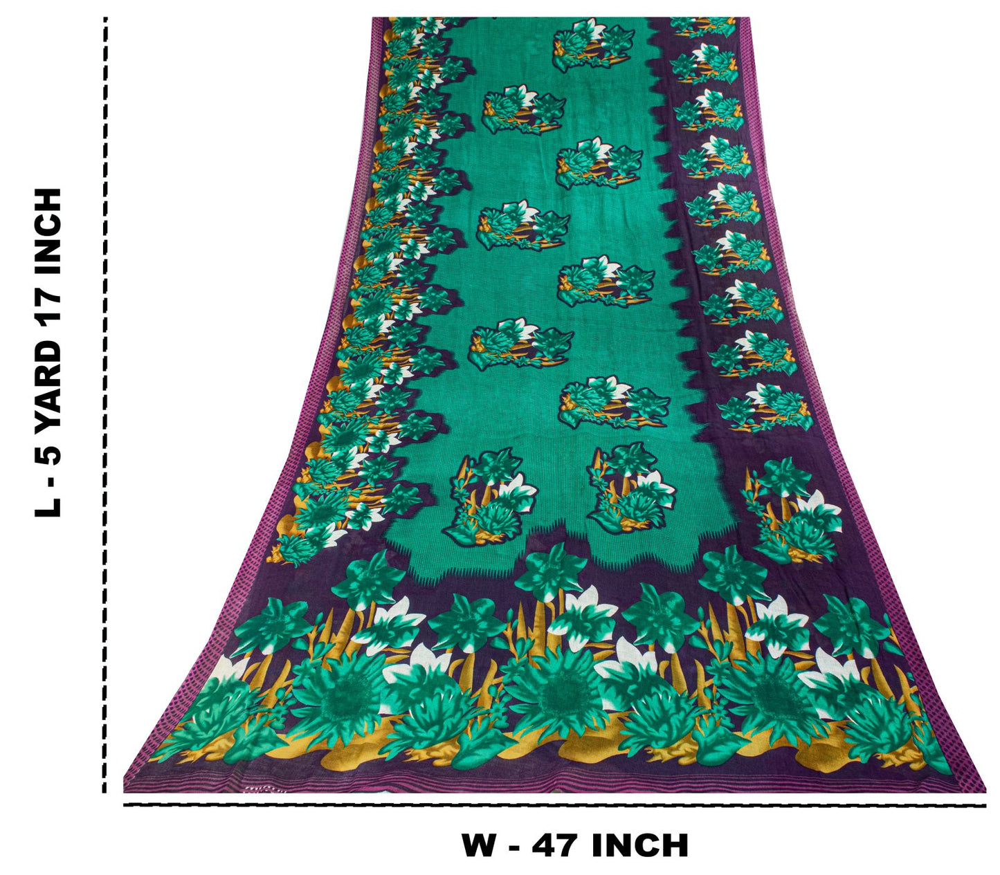Sanskriti Vintage Saree Green Pure Cotton Digital Print Sari Craft Fabric 5+Yard