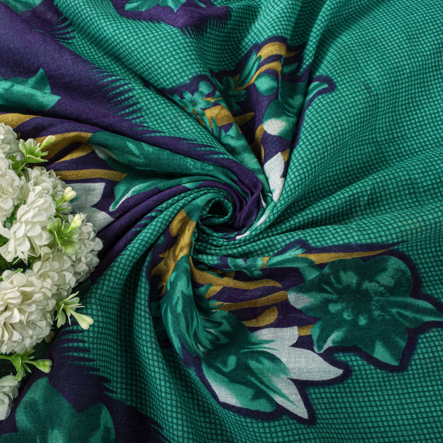 Sanskriti Vintage Saree Green Pure Cotton Digital Print Sari Craft Fabric 5+Yard
