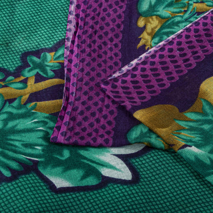 Sanskriti Vintage Saree Green Pure Cotton Digital Print Sari Craft Fabric 5+Yard
