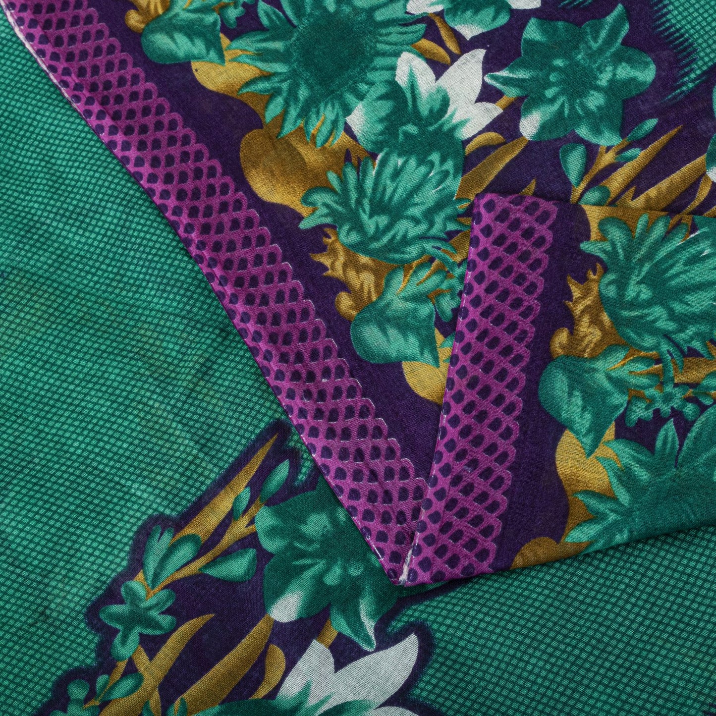 Sanskriti Vintage Saree Green Pure Cotton Digital Print Sari Craft Fabric 5+Yard