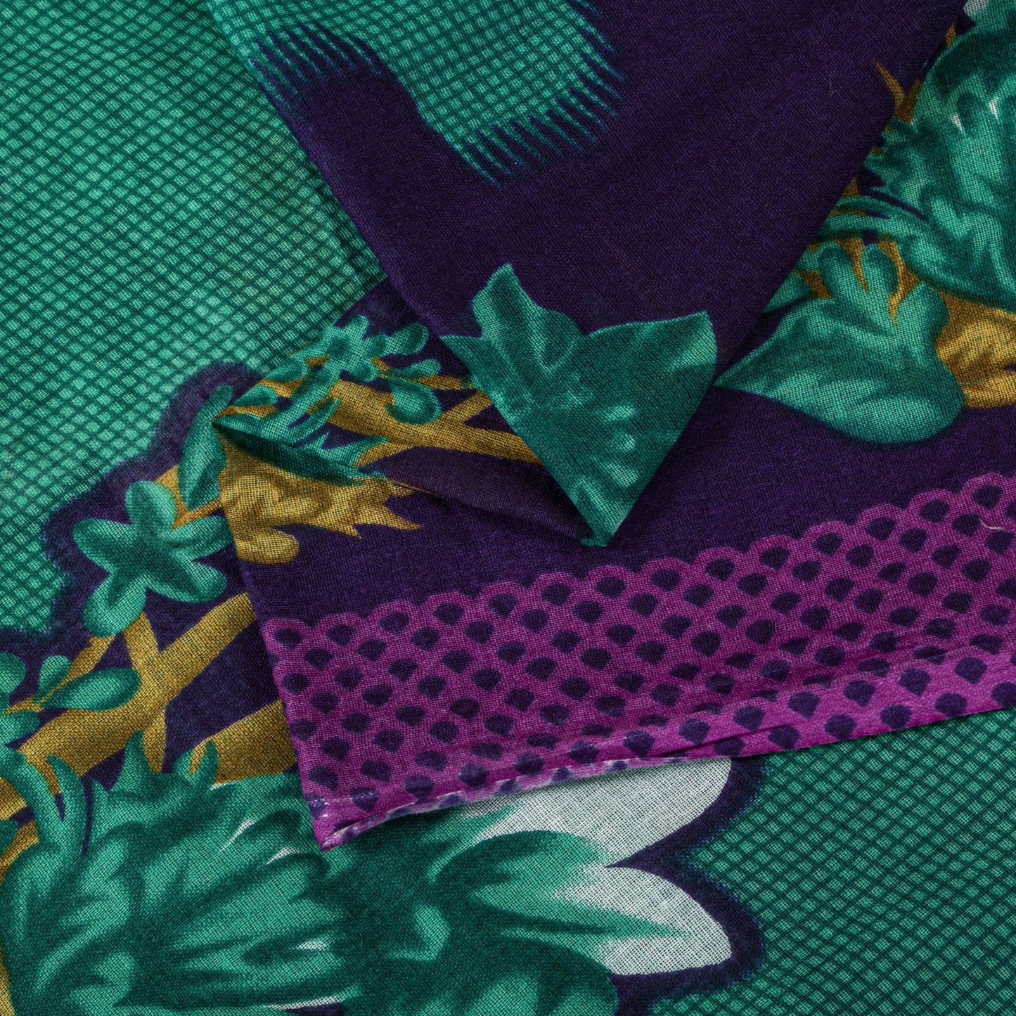 Sanskriti Vintage Saree Green Pure Cotton Digital Print Sari Craft Fabric 5+Yard