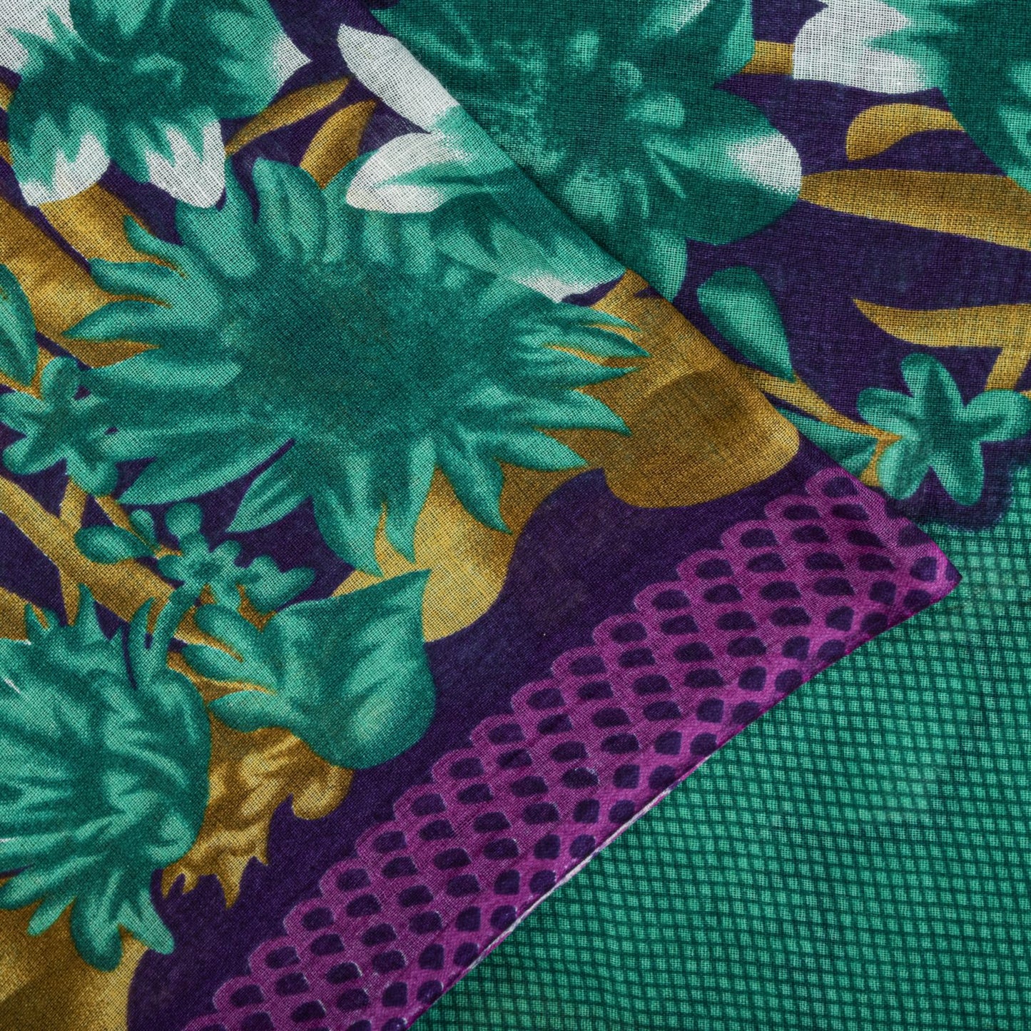 Sanskriti Vintage Saree Green Pure Cotton Digital Print Sari Craft Fabric 5+Yard