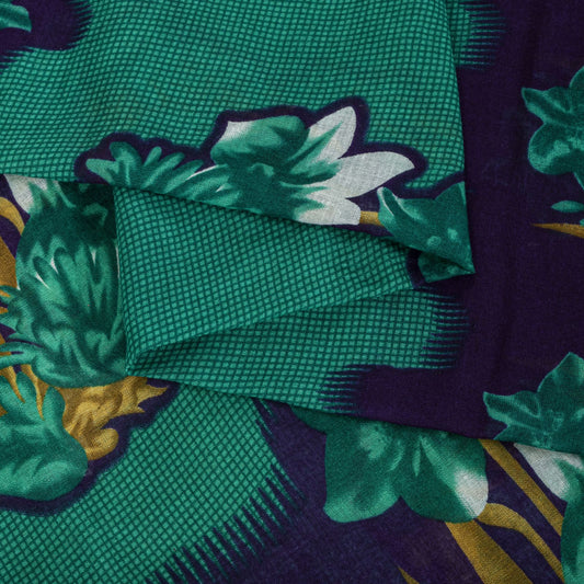 Sanskriti Vintage Saree Green Pure Cotton Digital Print Sari Craft Fabric 5+Yard