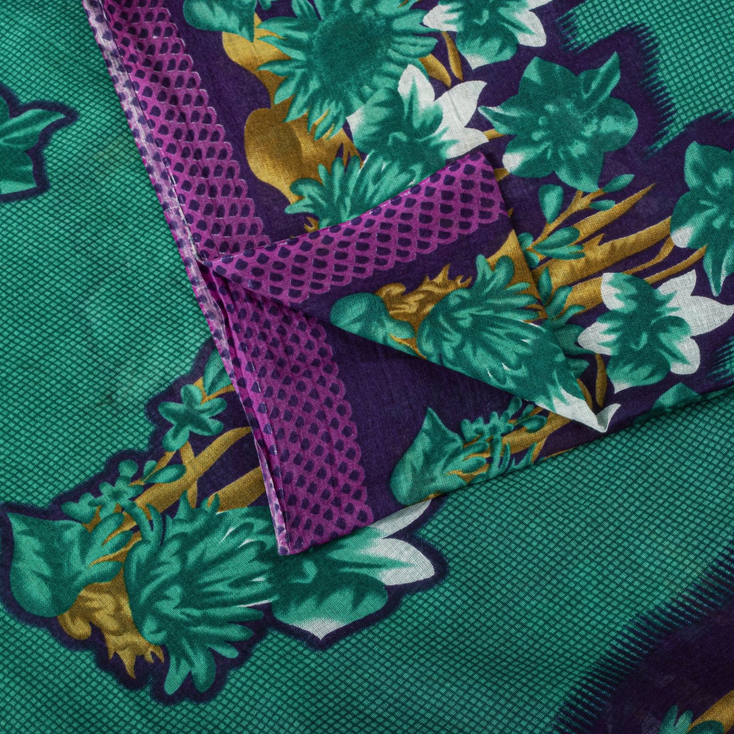 Sanskriti Vintage Saree Green Pure Cotton Digital Print Sari Craft Fabric 5+Yard