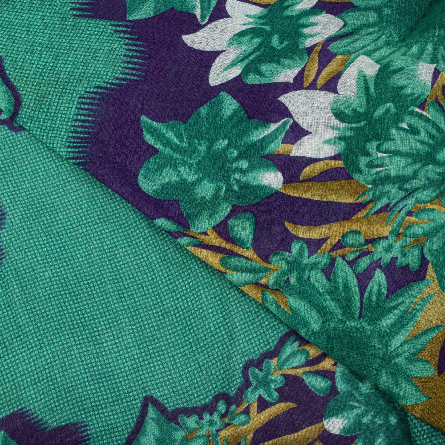 Sanskriti Vintage Saree Green Pure Cotton Digital Print Sari Craft Fabric 5+Yard