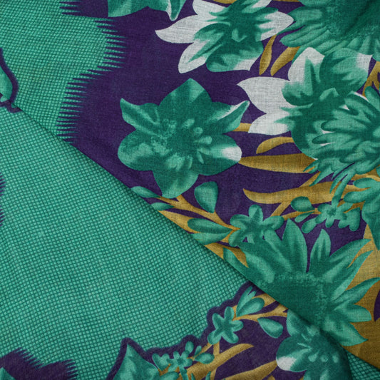 Sanskriti Vintage Saree Green Pure Cotton Digital Print Sari Craft Fabric 5+Yard
