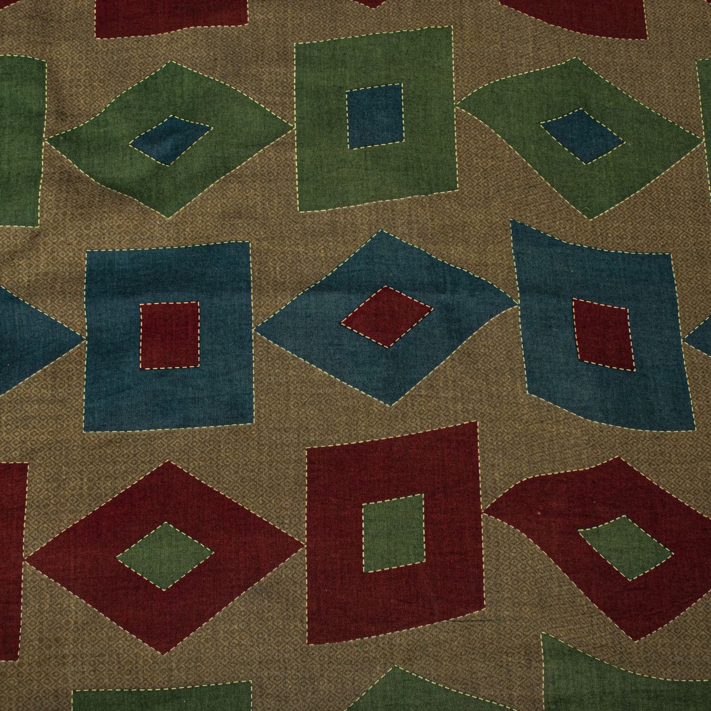Sanskriti Vintage Saree Brown Pure Cotton Geometric Kantha Printed Fabric 5+Yard Craft Sari