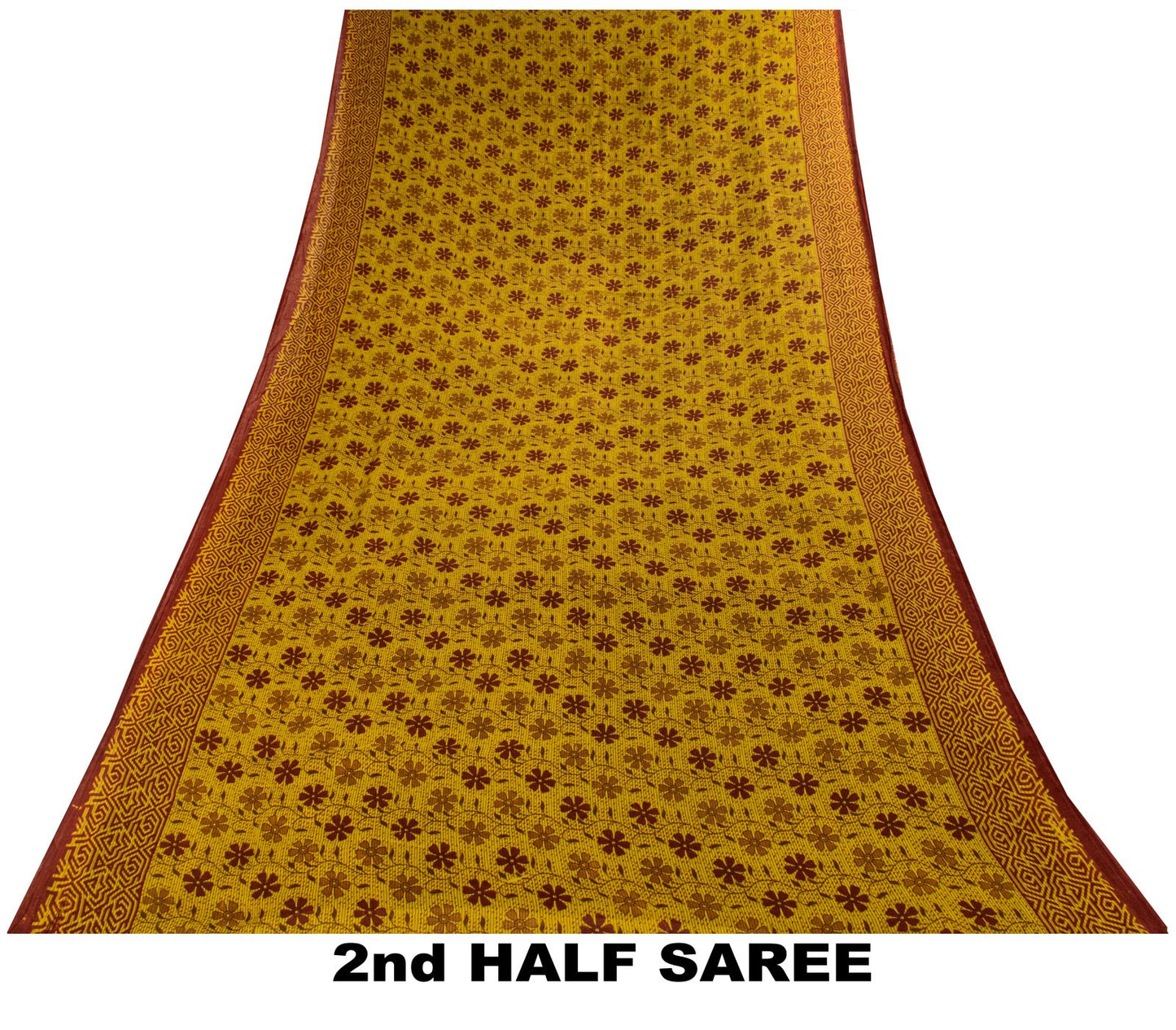 Vintage Saree Green 100% Pure Cotton Floral Printed Craft Fabric 5+Yard Sari