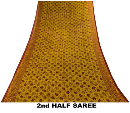 Vintage Saree Green 100% Pure Cotton Floral Printed Craft Fabric 5+Yard Sari