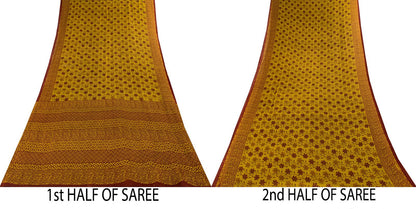 Vintage Saree Green 100% Pure Cotton Floral Printed Craft Fabric 5+Yard Sari