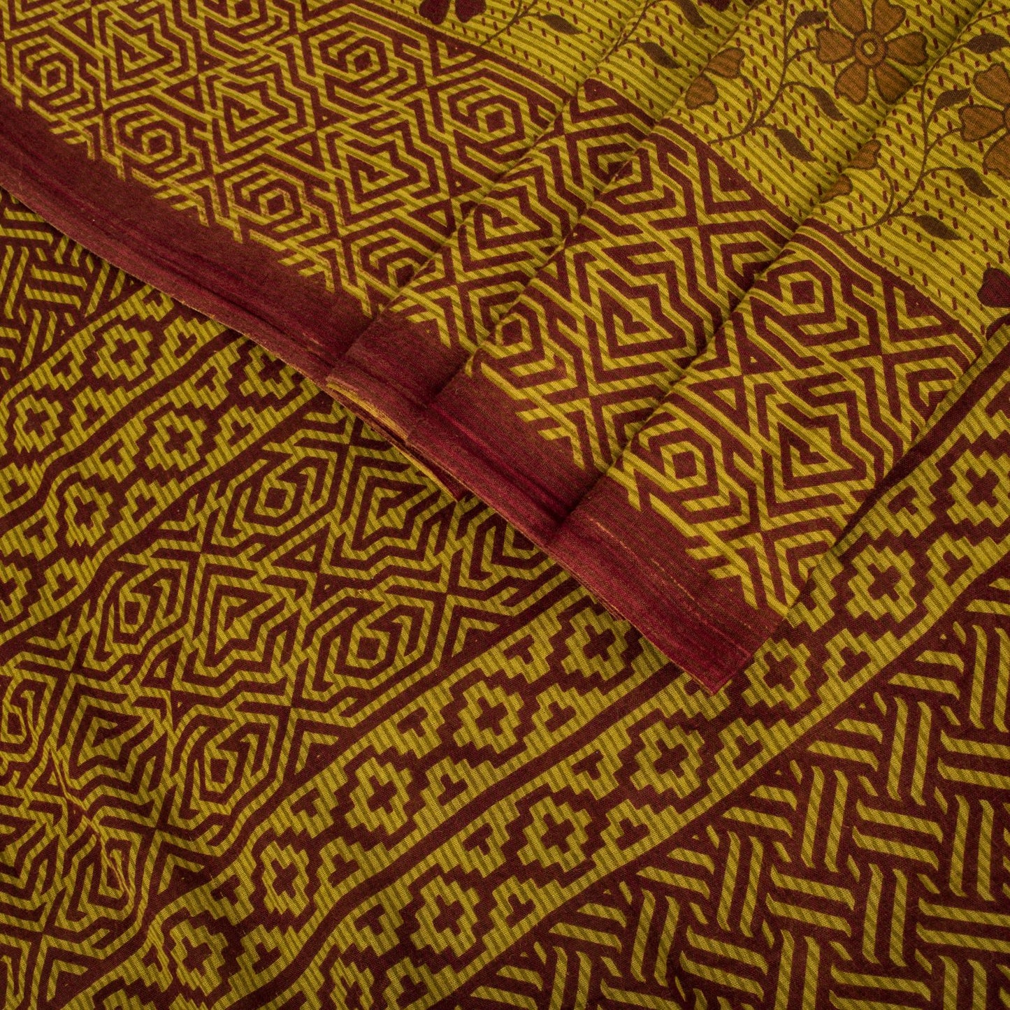 Vintage Saree Green 100% Pure Cotton Floral Printed Craft Fabric 5+Yard Sari