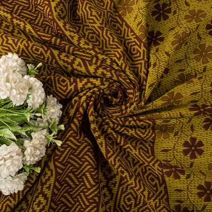 Vintage Saree Green 100% Pure Cotton Floral Printed Craft Fabric 5+Yard Sari