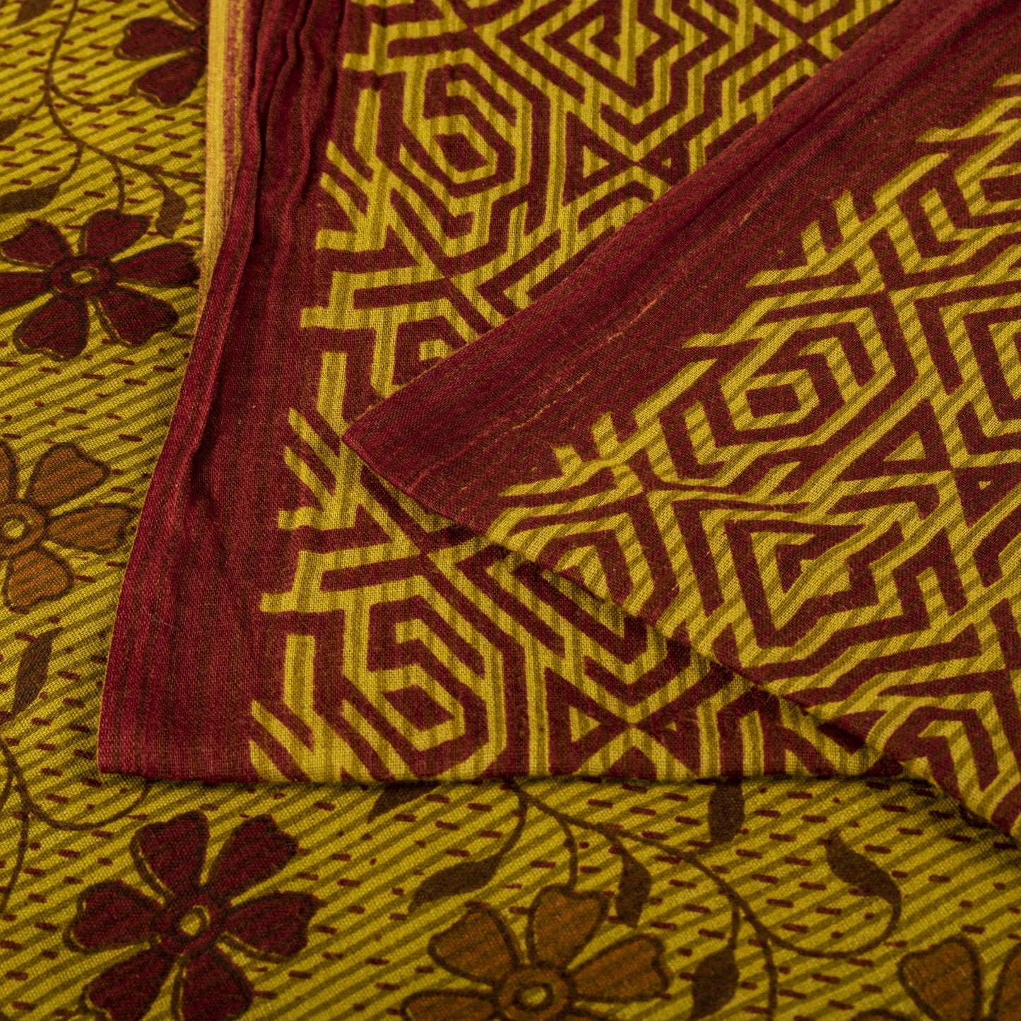 Vintage Saree Green 100% Pure Cotton Floral Printed Craft Fabric 5+Yard Sari