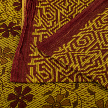 Vintage Saree Green 100% Pure Cotton Floral Printed Craft Fabric 5+Yard Sari