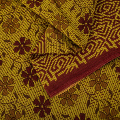 Vintage Saree Green 100% Pure Cotton Floral Printed Craft Fabric 5+Yard Sari