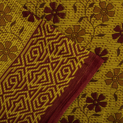 Vintage Saree Green 100% Pure Cotton Floral Printed Craft Fabric 5+Yard Sari