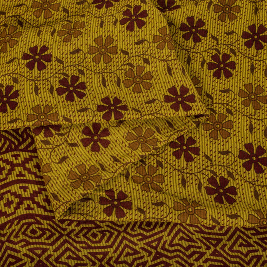 Vintage Saree Green 100% Pure Cotton Floral Printed Craft Fabric 5+Yard Sari