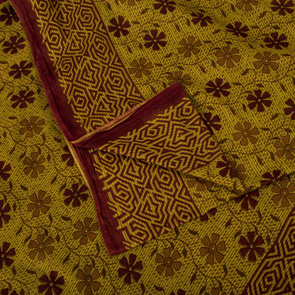 Vintage Saree Green 100% Pure Cotton Floral Printed Craft Fabric 5+Yard Sari