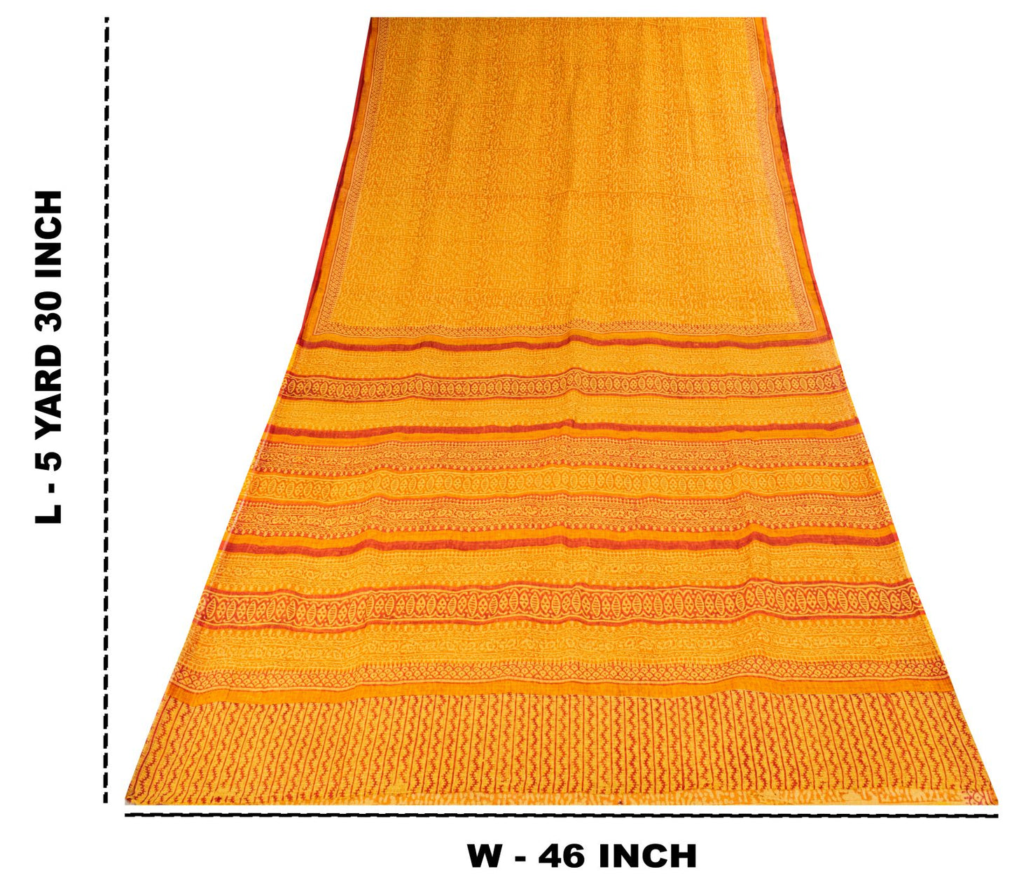 Sanskriti Vintage Saree Yellow Kota Hand Woven/Doria Pure Cotton Hand Block Printed Fabric 5.5+Yard Craft Sari