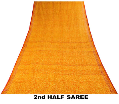 Sanskriti Vintage Saree Yellow Kota Hand Woven/Doria Pure Cotton Hand Block Printed Fabric 5.5+Yard Craft Sari