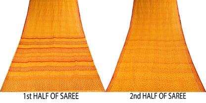 Sanskriti Vintage Saree Yellow Kota Hand Woven/Doria Pure Cotton Hand Block Printed Fabric 5.5+Yard Craft Sari