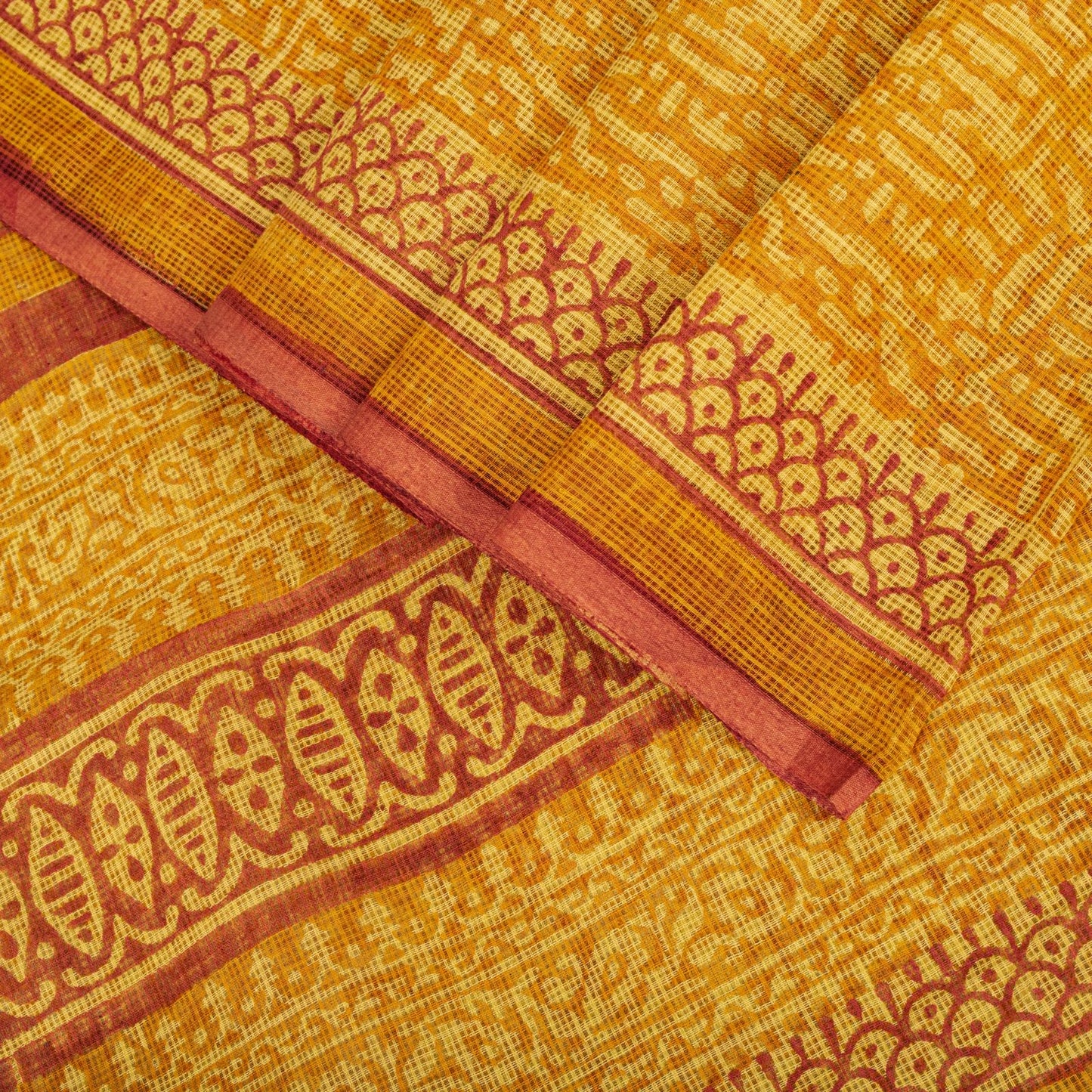 Sanskriti Vintage Saree Yellow Kota Hand Woven/Doria Pure Cotton Hand Block Printed Fabric 5.5+Yard Craft Sari