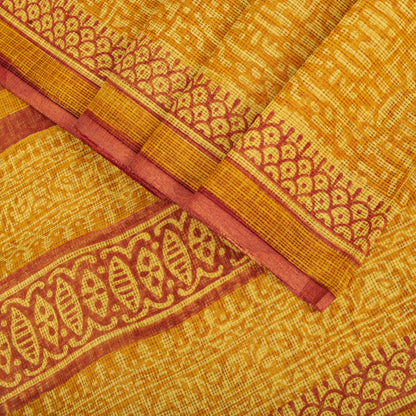 Sanskriti Vintage Saree Yellow Kota Hand Woven/Doria Pure Cotton Hand Block Printed Fabric 5.5+Yard Craft Sari