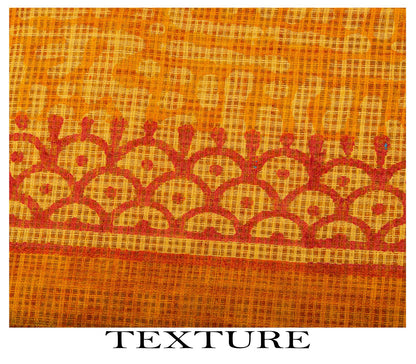 Sanskriti Vintage Saree Yellow Kota Hand Woven/Doria Pure Cotton Hand Block Printed Fabric 5.5+Yard Craft Sari