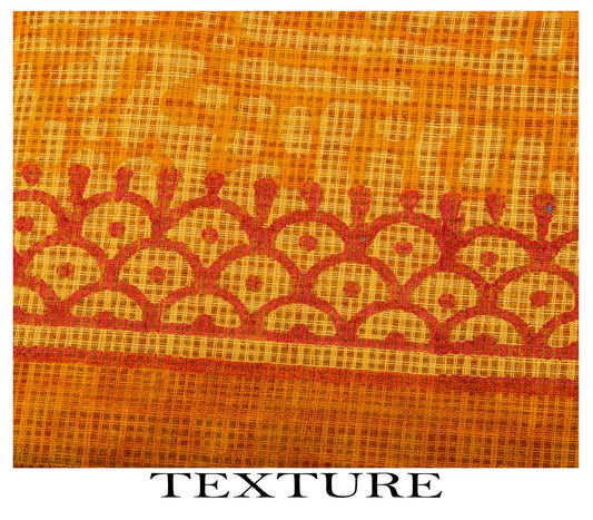 Sanskriti Vintage Saree Yellow Kota Hand Woven/Doria Pure Cotton Hand Block Printed Fabric 5.5+Yard Craft Sari